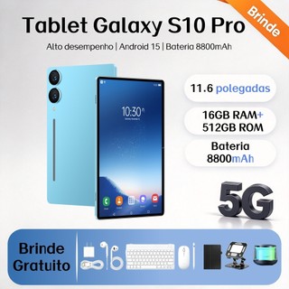 【Teclado e mouse grátis】Tablet Galaxy S10 Pro 11,6 polegadas, 16 GB + 512 GB, 8.800 mAh, 5G, Android, Bluetooth, Wi-Fi