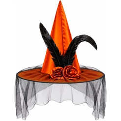 Chapéu Bruxa Adulto Feminino Com Véu Luxo pra Festa Halloween