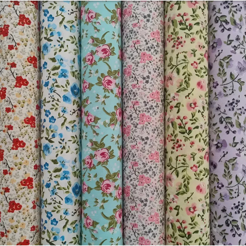Kit 6 cortes de 40x75cm Tecido Tricoline Floral 100% Algodão