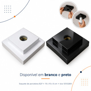Luminária Plafon Branco Preto Lustre de Teto Quadrado Com Soquete Porcelana E27 para uso doméstico