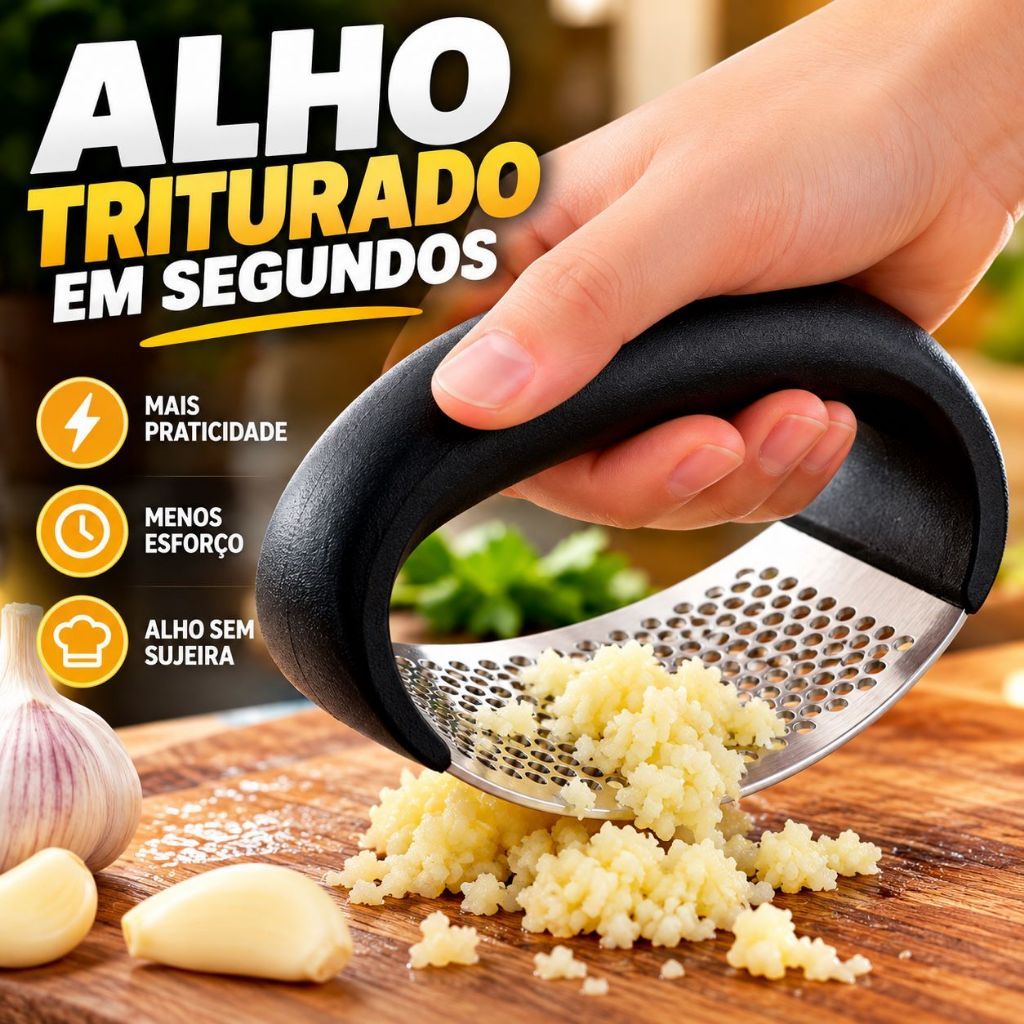 Espremedor Amassador de Alho Manual Triturador Prensa Ergonômica Aço Inox para Cozinha - CHAI