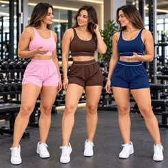 Conjunto Feminino Academia Cropped e Short Duplo 2 em 1 Fitness Cintura Alta Esportivo