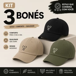 Boné Corações Entrelaçados Desenho Delicado Feminino Aba Curva Dad Hat | Avulso ou Kit com 3 Bonés