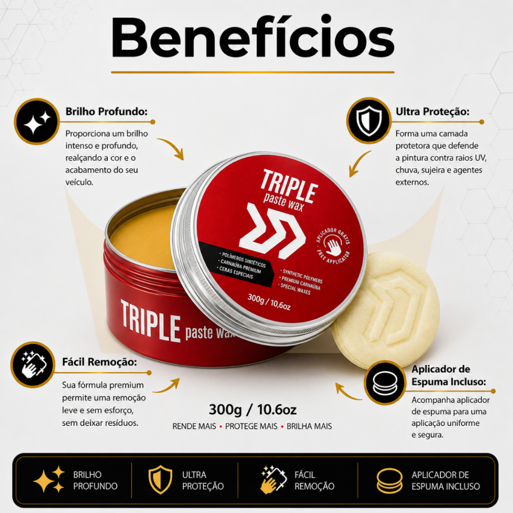 Cera de Carnaúba Cristalizadora Triple Paste Wax Autoamerica 100g – Brilho Profundo Efeito Molhado, Alta Proteção — imagem 2 de 2