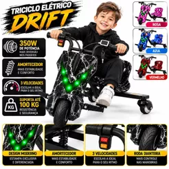 Triciclo Elétrico Drift 350W Bluetooth 3 Velocidades Amortecedor Assento Ajustável 8 Polegadas Led