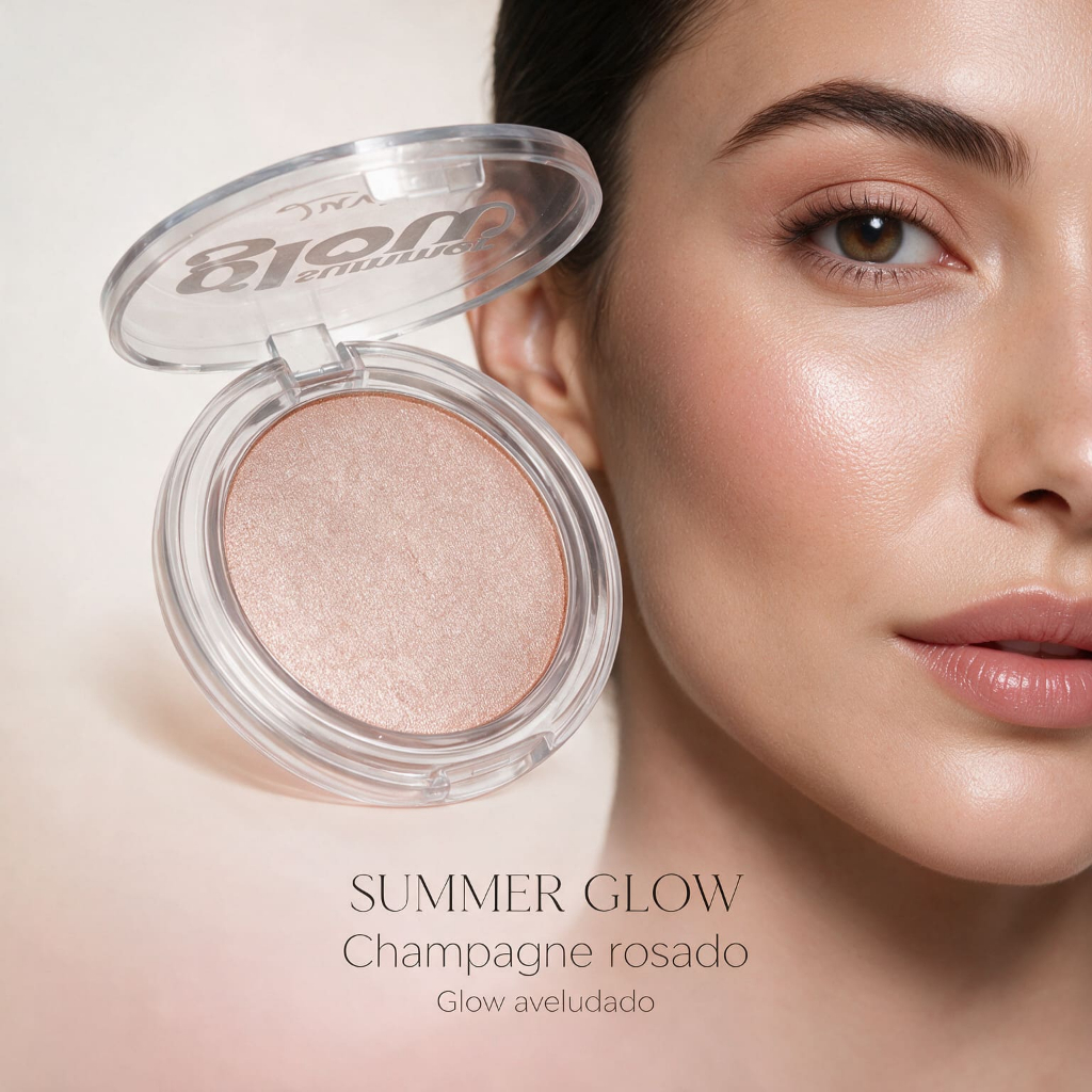 Iluminador Compacto Summer Glow Luv Beauty 10g | Champagne Rosado, Glow Aveludado e Vegano