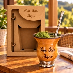 Kit Chimarrão Personalizado na Caixa - Cuia Porongo e Bomba Inox