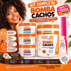 Combo Cronograma Capilar + Creme de Pentear Bomba Cachos 1kg Cachos Definidos crespos ondulado