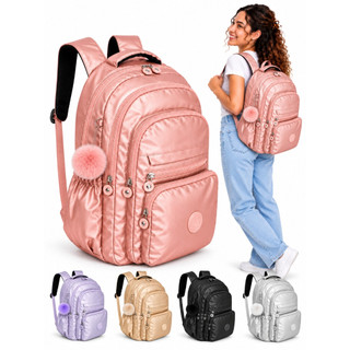 Mochila Feminina Metalizada Grande Resistente a Água Y&K 40L Reforçada Notebook Escola Faculdade Trabalho