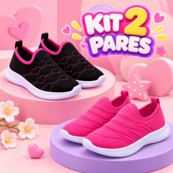 Kit 2 Tênis Calce Fácil Infantil Feminino Menina Confortável