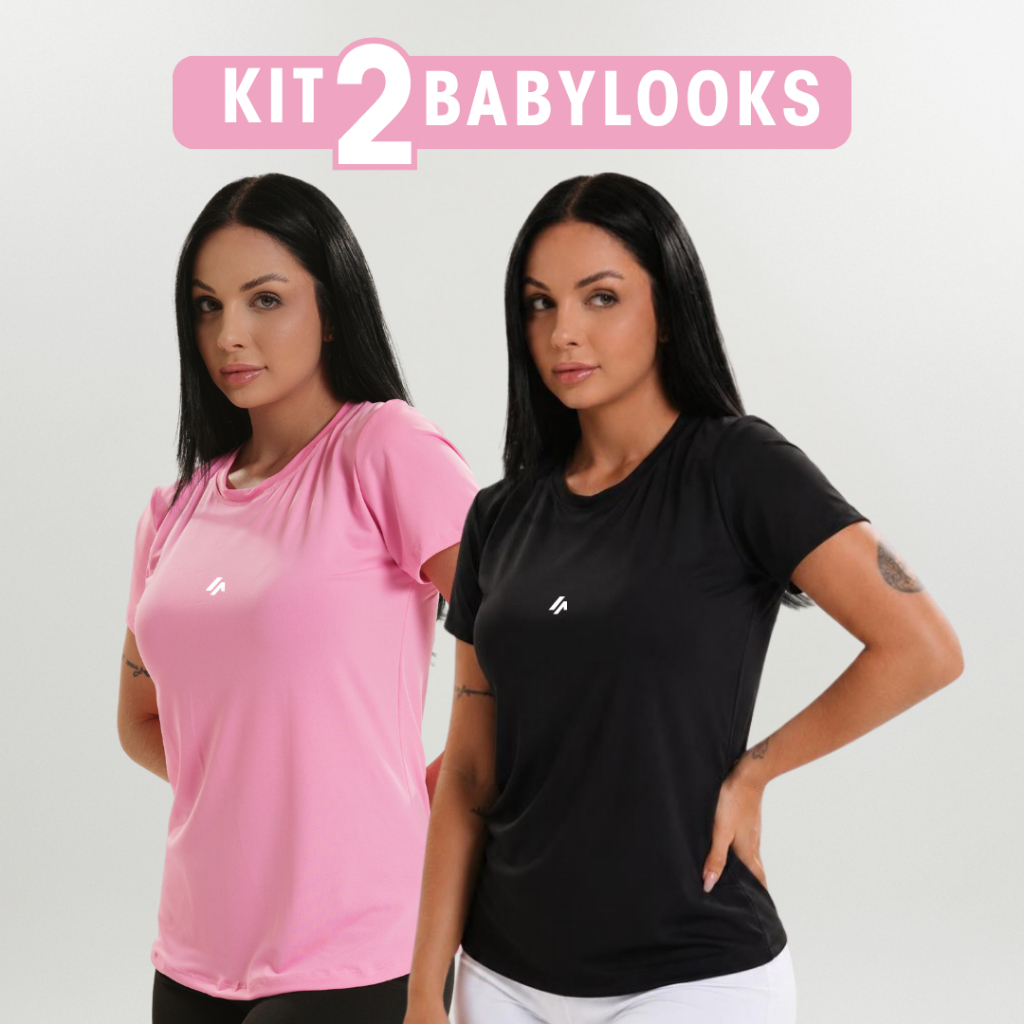 Kit 2 Camisetas Baby Look Feminina Dry Fit Poliamida Academia Caminhada Musculação Treino