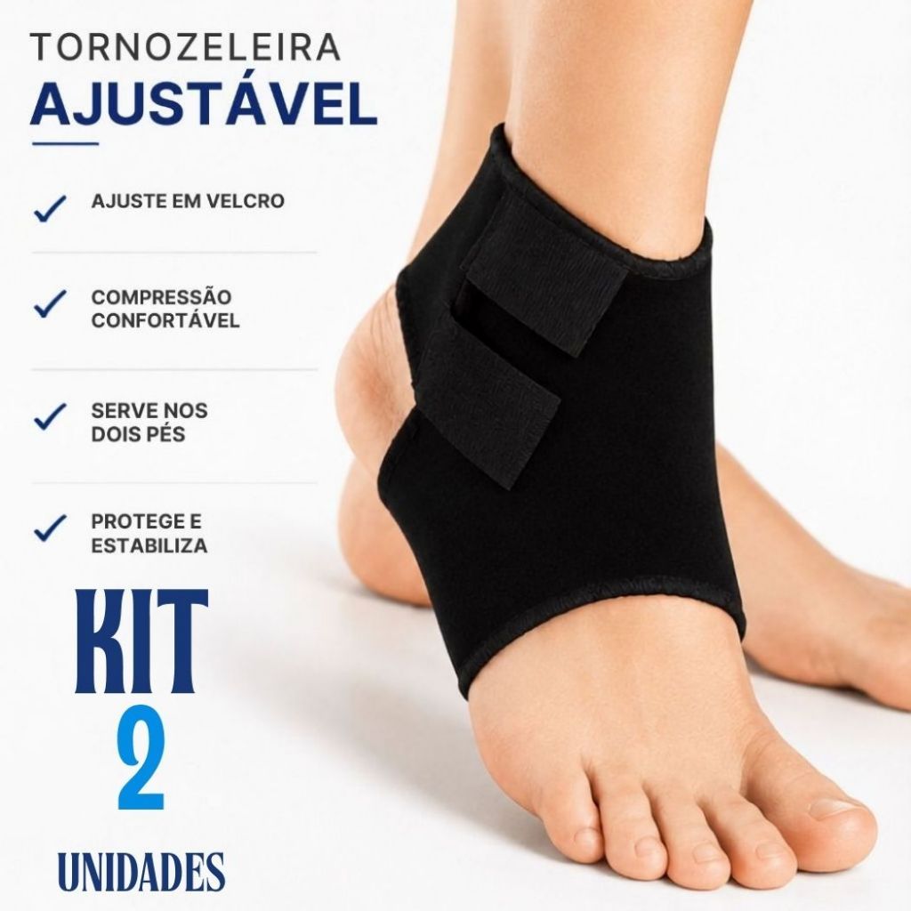 Kit Tornozeleira Estabilizadora Esportiva Compressão Ajustável Protetor Tornozelo