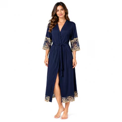 Robe Longo Microfibra Renda Bicolor