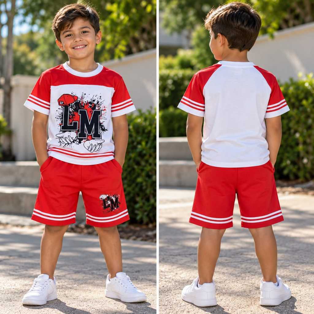 Conjunto infantil menino estiloso para o verão camisa 100% algodão bermuda moletinho conjunto confortavel e estiloso