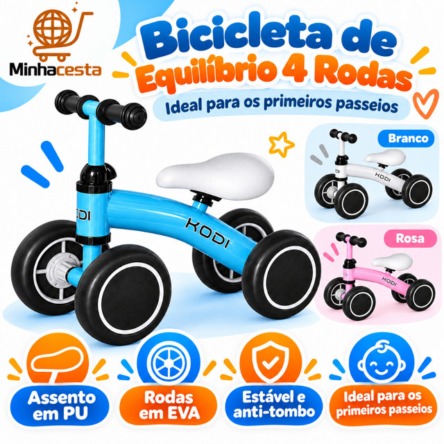 Bicicleta Infantil De Equilíbrio Sem Pedal Balanço Andador Infantil 4 Rodas Para Crianças P14