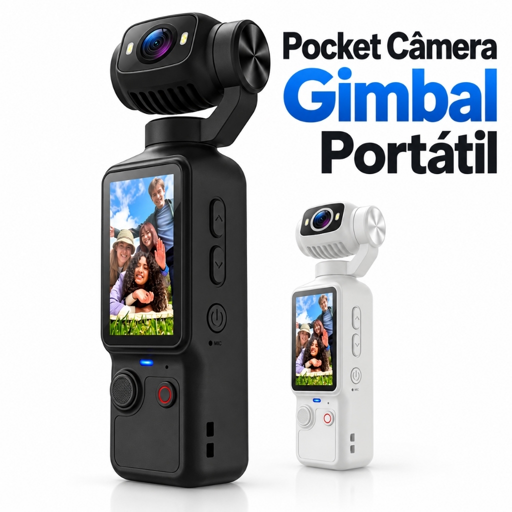 Câmera de Ação 4K Ultra HD Portátil Gimbal 3 Eixos Luz Fill Tela 2" Bateria 2000mAh para Vlog Viagem Aventura
