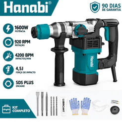 【Hanabi】Martelete Rotativo Rompedor 1600W SDS Plus Profissional Furadeira de Impacto com Kit e Maleta