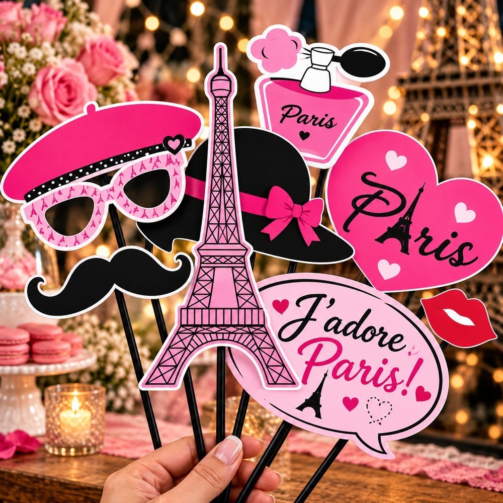 KIT 10 PLAQUINHAS DIVERTIDAS SELFIE FESTA PARIS (CHOCO)
