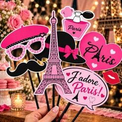 KIT 10 PLAQUINHAS DIVERTIDAS SELFIE FESTA PARIS (CHOCO)