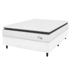 Cama Box Colchão Casal Queen Molas Ensacadas City Pillow Top 158x198x61cm Linho Branco/Preto Hellen