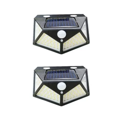 kit 2 Luminária Solar Parede 100 Leds Sensor Presença Com 3 Funções Refletor Arandela Lâmpada