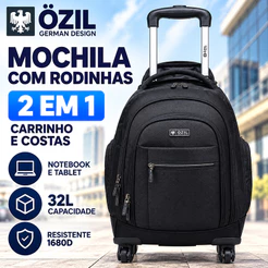 Mochila de Rodinhas 2 em 1 Carrinho e Costas 32L Notebook Reforçada