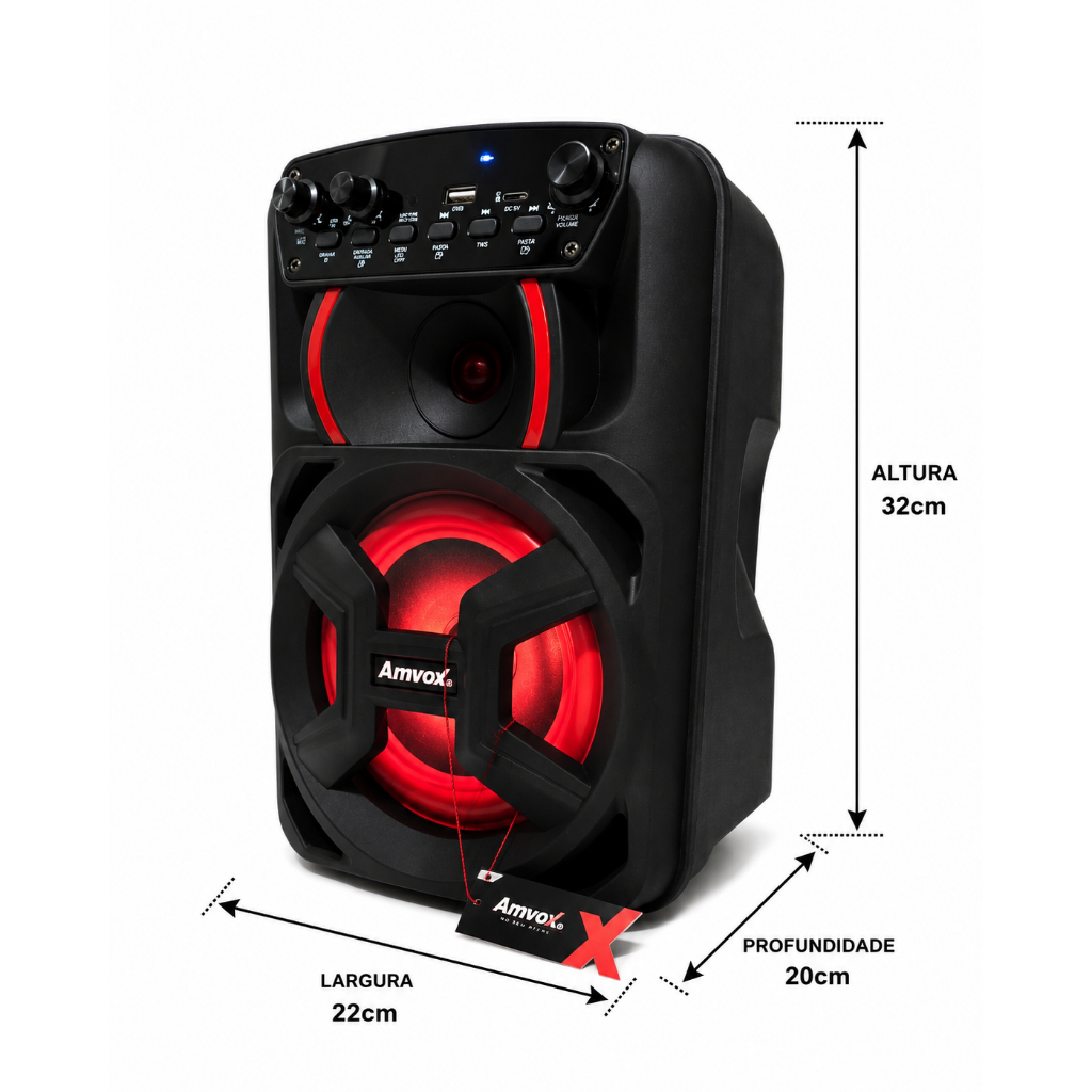 Amvox Caixa Som Amplificada Karaokê ACA 181 Gigante 180w Com Dois Mic C/Fio FM Bluetooth Festa — imagem 2 de 2