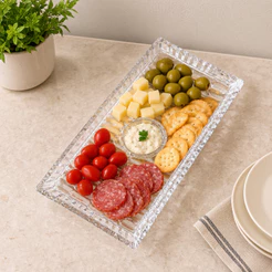 Travessa Geneva 27cm Cristal Ecológico Wolff para Servir Petiscos Doces Saladas Mesa Posta Jantar Almoço Elegante no Lar