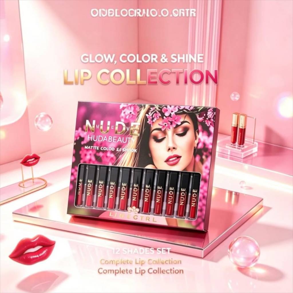 Limegirl Kit 12 peças Lip Gloss Cremoso Batom tons nude, hidratante, maquiagem labial longa duração de 24 horas