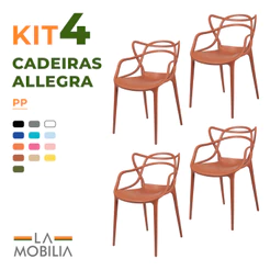 Kit 4 Cadeiras Allegra Polipropileno Empilhável Piscina Eventos Cozinha Festas Jardim Área Externa Sala