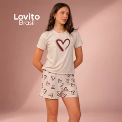 Lovito Conjunto de Pijama Shorts Estampado PJB21452175