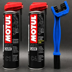 Kit Motul Limpa E Lubrifica Corrente C1 + C4 + Escova corrente Transmissão