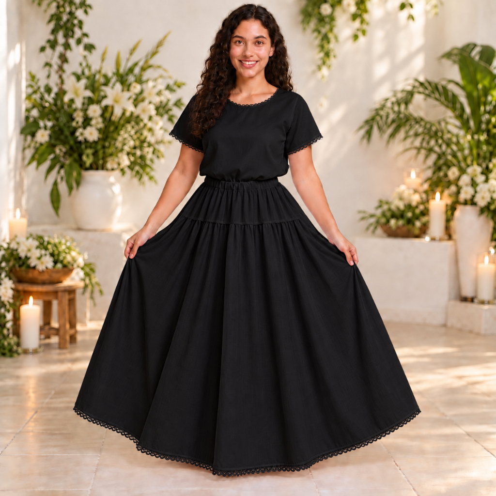 Conjunto Feminino Umbanda Candomblé 2 Peças Saia E Camisu Oxford Com Renda P Ao GG — imagem 2 de 2