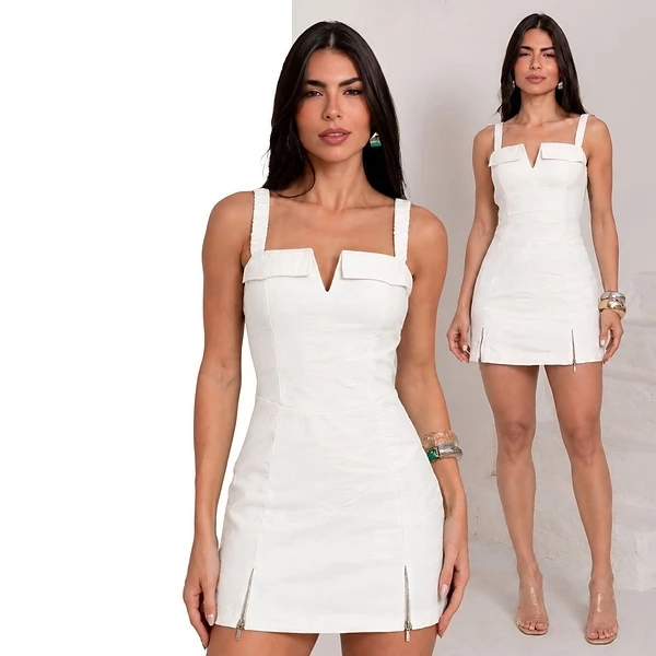 Vestido Macaquinho Feminino Alfaiataria com Bojo Decote em V