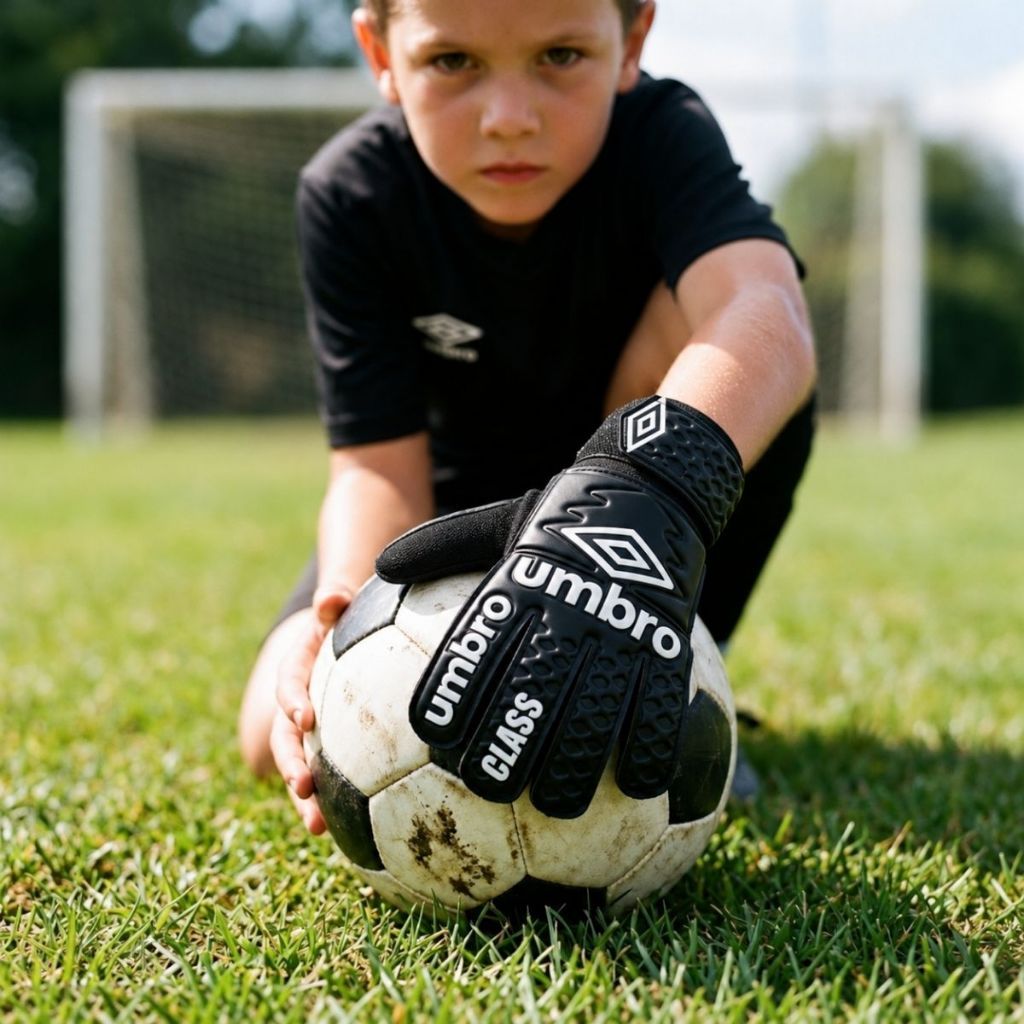 Luva de Goleiro Umbro Class Juvenil Infantil Futebol Palma Látex Sintético Ajustável Original — imagem 2 de 2