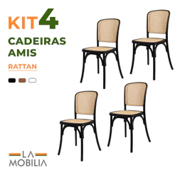 Kit 4 Cadeiras Amis Assento Rattan Polipropileno Sala de Jantar Empilhável