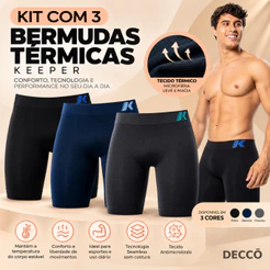 Kit 3 Bermuda Térmica Keeper Anti Assaduras Resistente sem Costura Masculina Sport Alta Performance