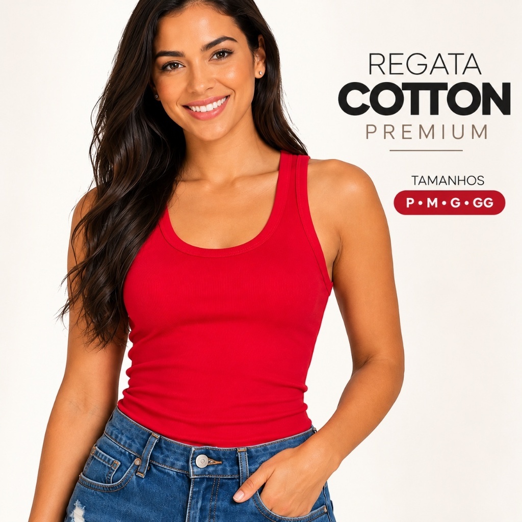 Regata Feminina Algodão Cotton Básica Confortável Casual Verão Dia a Dia Moda Feminina 25617