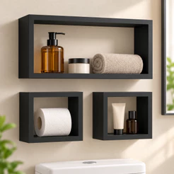 Kit 3 Nichos para Banheiro MDF Prateleira Organizador Porta Toalha Papel Higiênico
