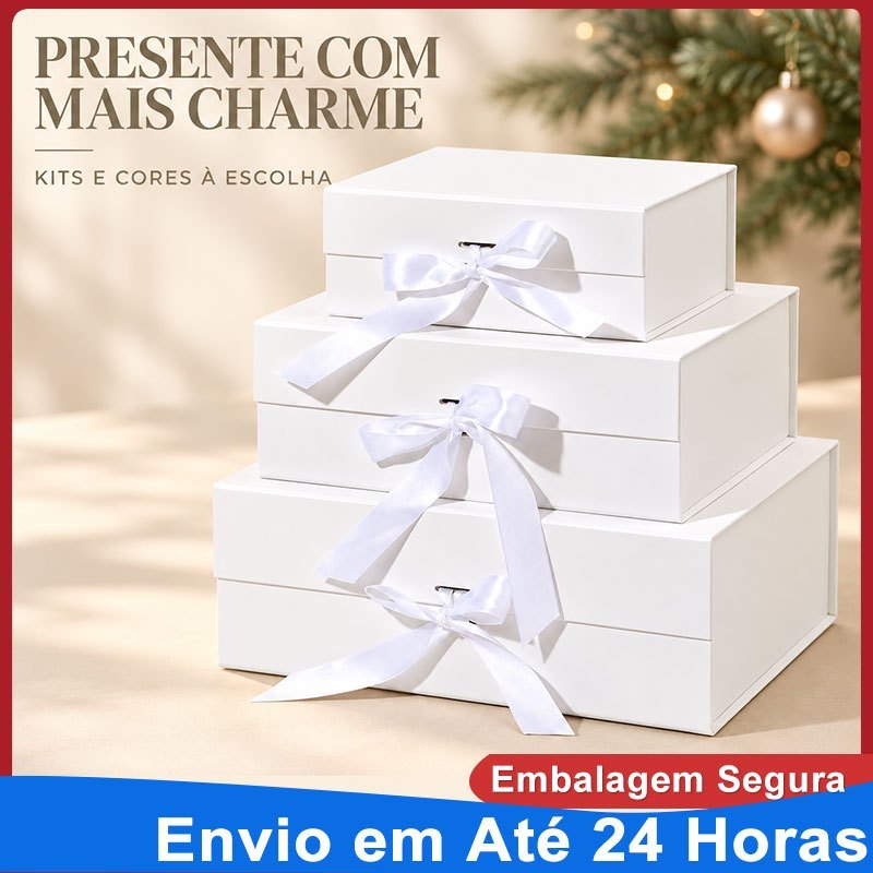 Caixa Presente Dobrável Rígida Magnética com Imã e Cetim - Adequado para presentear no Natal