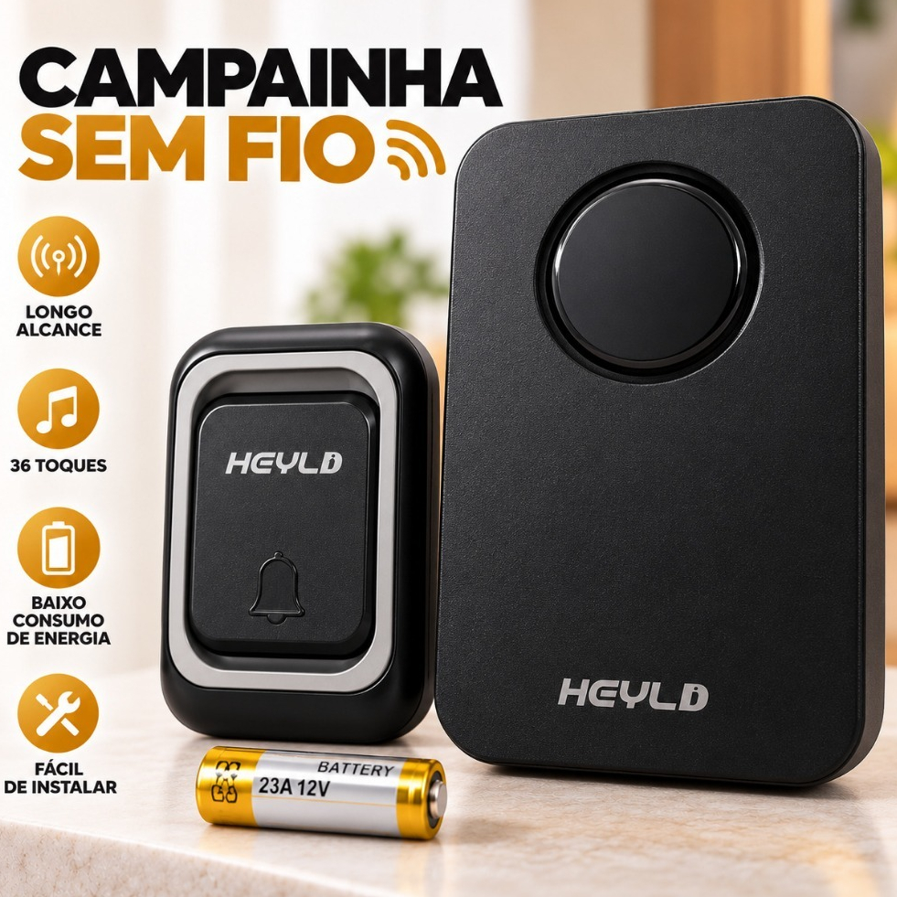 Campainha Sem Fio Longo Alcance Bivolt Forte com 36 Toques para Casa e Comércio