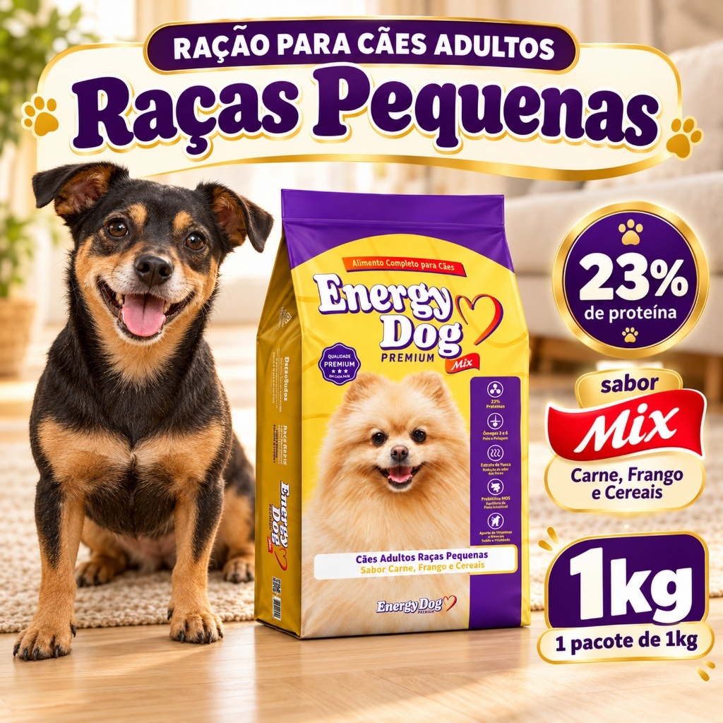 Ração Cachorro Adulto Raças Pequenas Energy Dog Premium Mix 1kg 23% Proteína