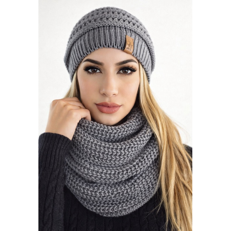 Conjunto touca+cachecol  detalhe em trança unissex