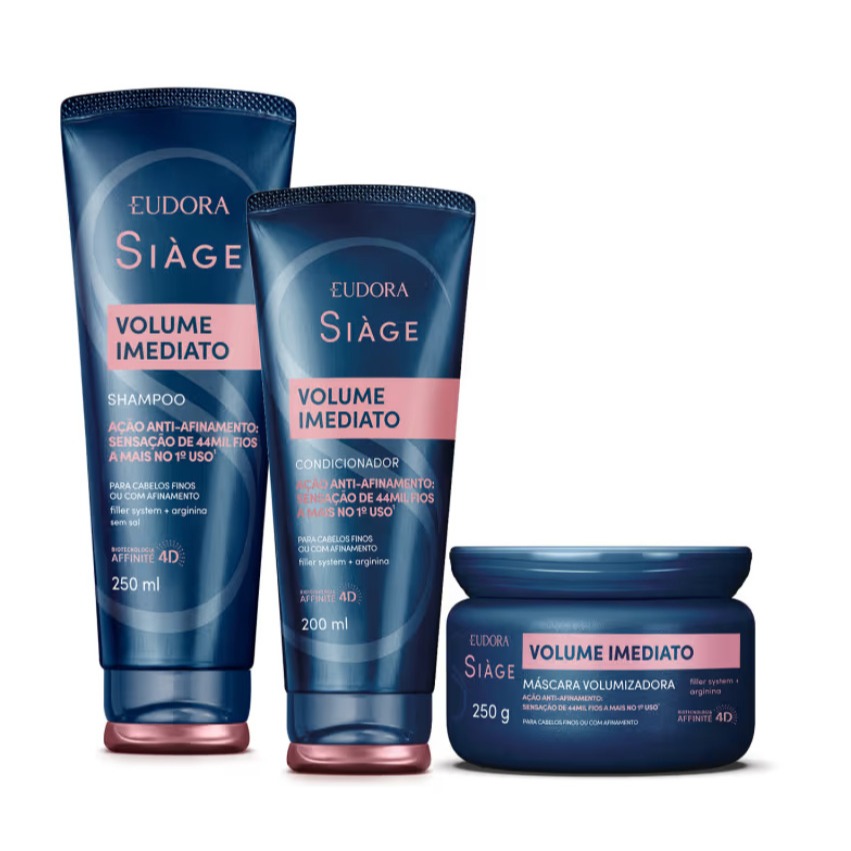 Lançamento Siàge Volume Imediato: Shampoo 250ml + Condicionador 200ml + Máscara Capilar 250g  Eudora em Oferta na Shopee