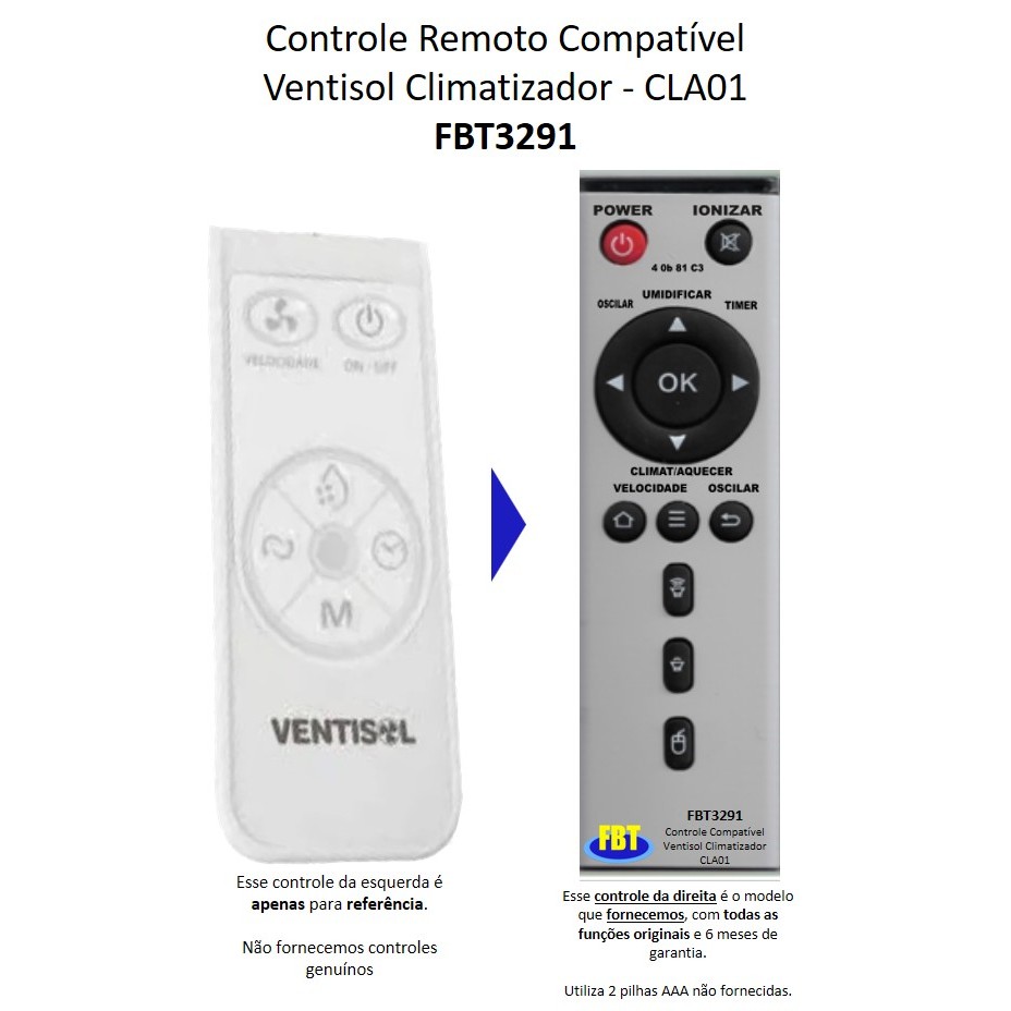 Controle Remoto Compatível Ventisol Climatizador - CLA01 FBT3291