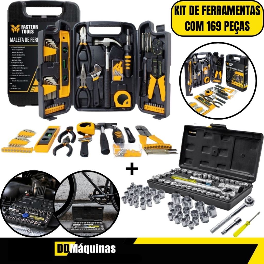 Kit De Ferramentas Com 129 Peças FST129 + Jogo De Soquete FST003 40 Peças - Fasterr