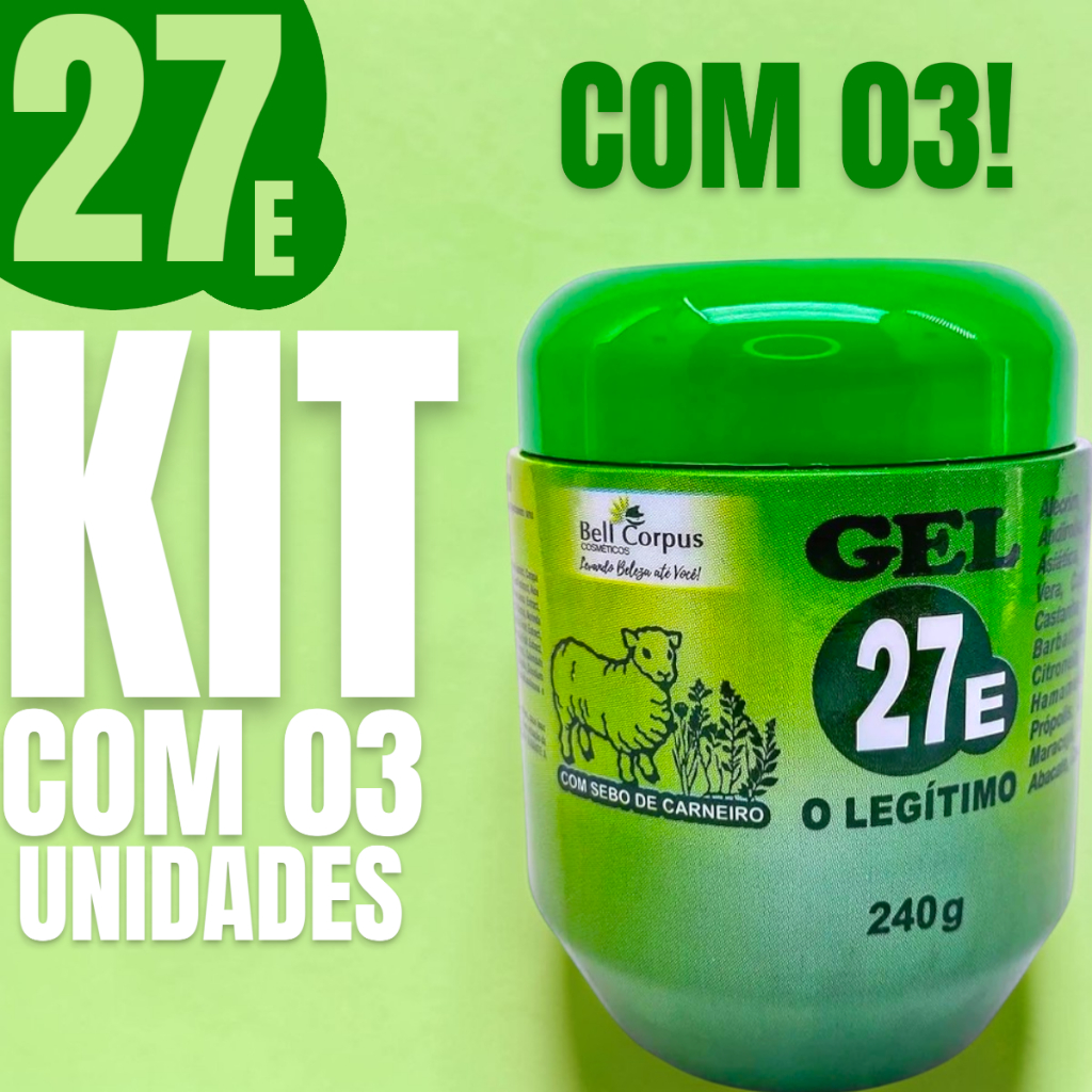 KIT 3 Gel Massagem 27 Ervas Bell Corpus 240g Alívio e Recrescência BellCorpus