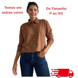 Camisa Social Feminina Gola Colarinho Viscolinho Manga Longa  Cor Marrom Com Botoes