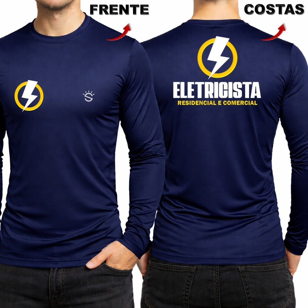 Camisa Manga Longa Uniforme Masculina ELETRICISTA Elétrica Residencial e Comercial UV50+ Poliamida