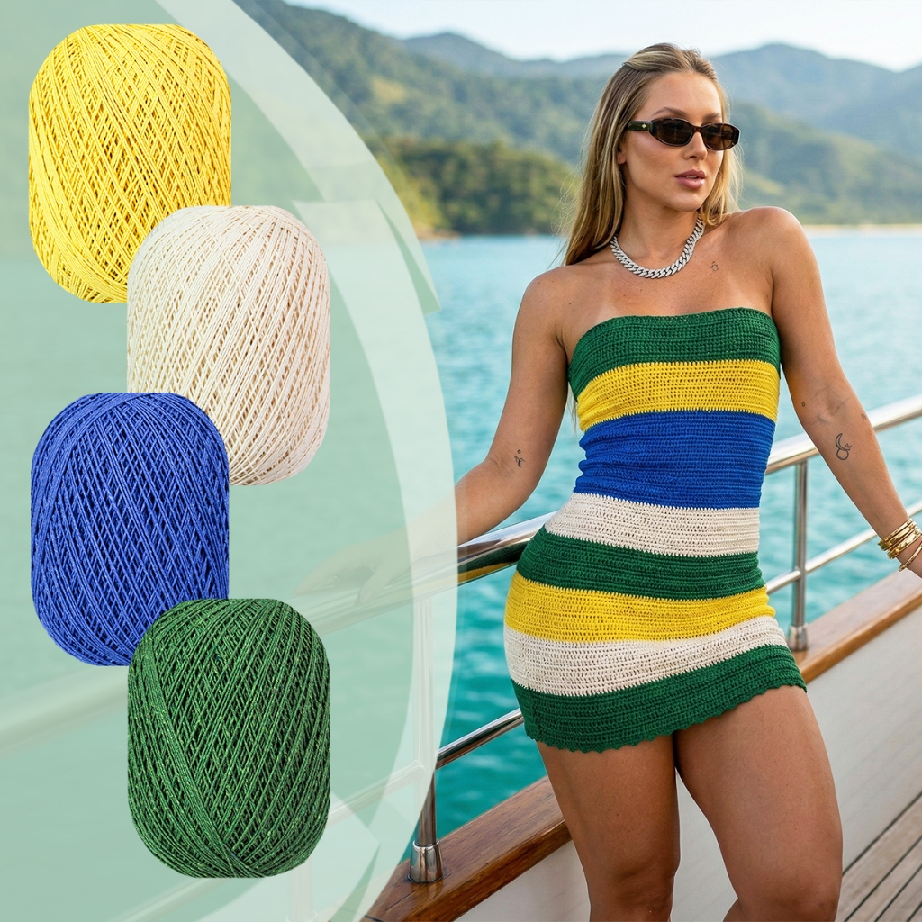 Kit Barbante Malu Brasil 4 Cores Verde Amarelo Azul Branco Tex 295 Crochê Tricô 500m Especial Copa em Oferta na Shopee